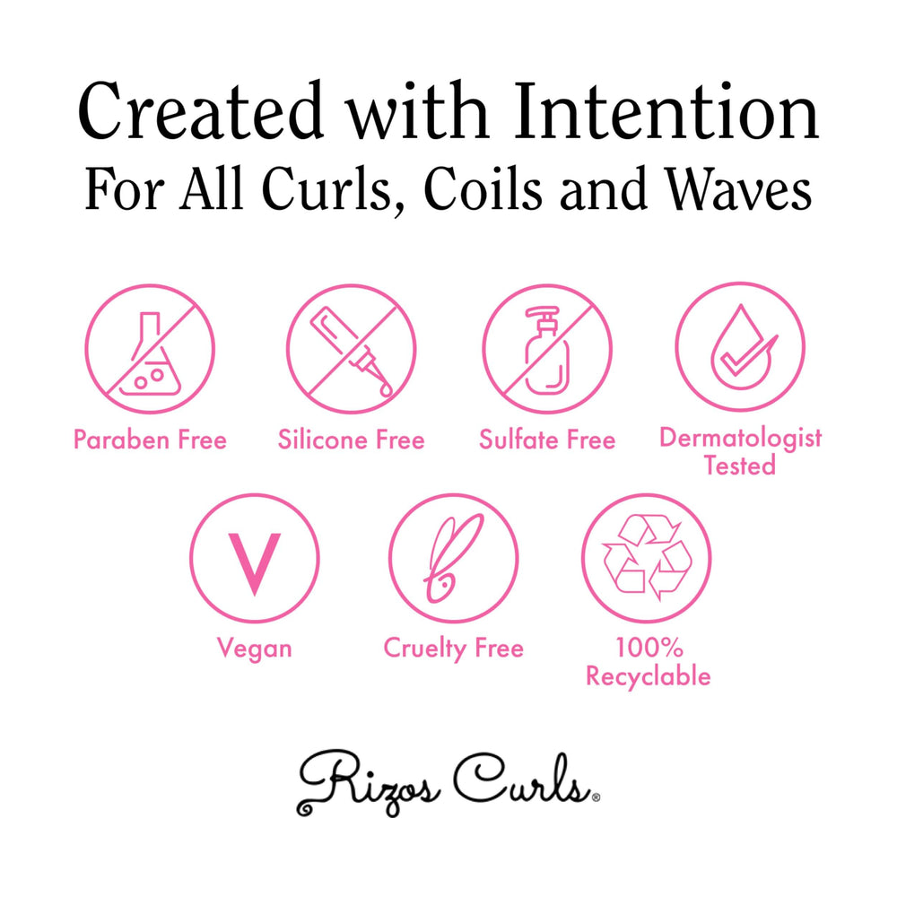 Rizos Curls dermatologist-tested badge indicates suitability for sensitive scalps.