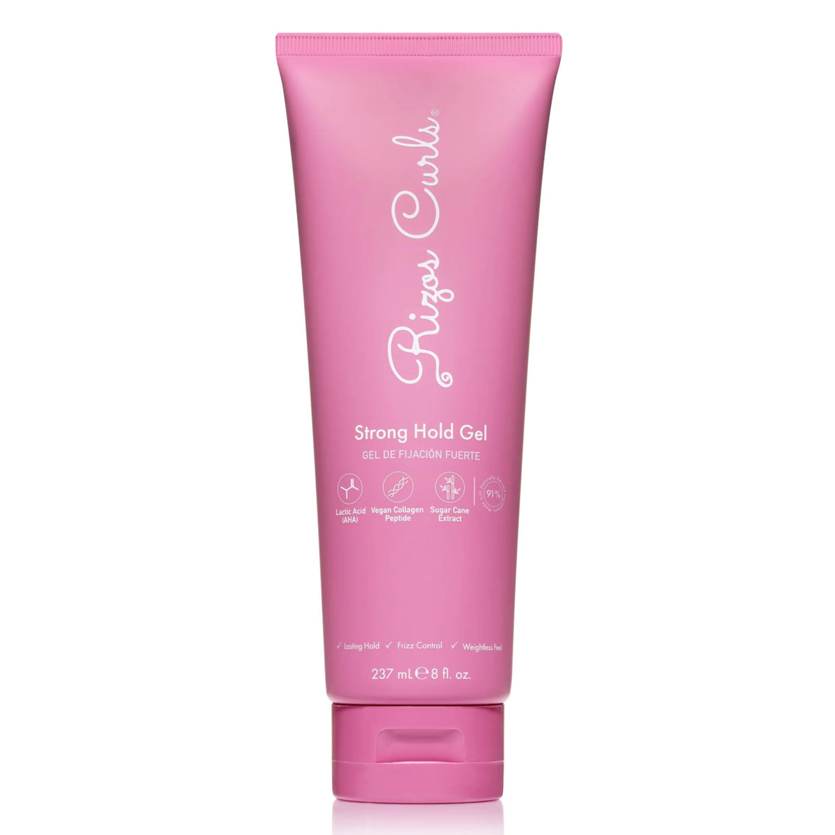 Rizos Curls Gel fuerte sostenido para rizos definidos y sin frizz.