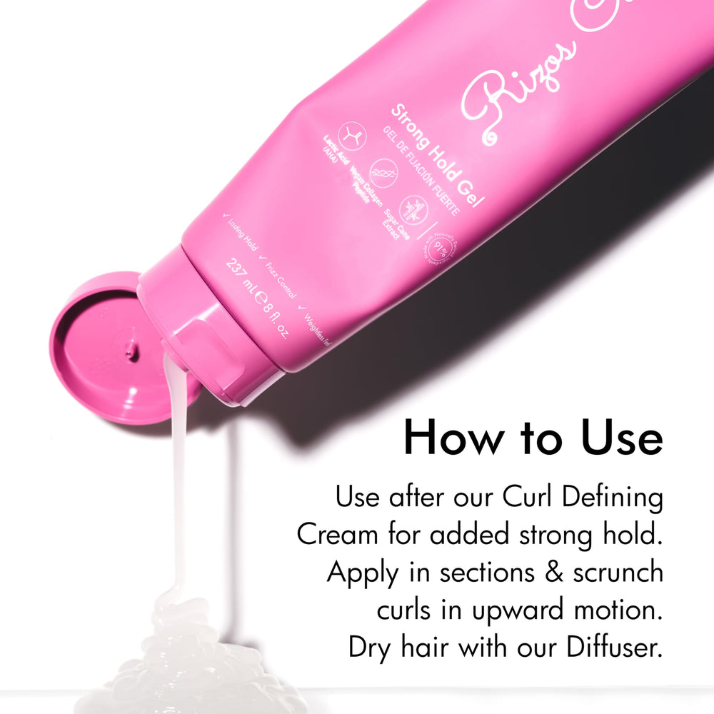 Rizos Curls Gel con colágeno vegano y caña de azúcar para cabello nutrido.