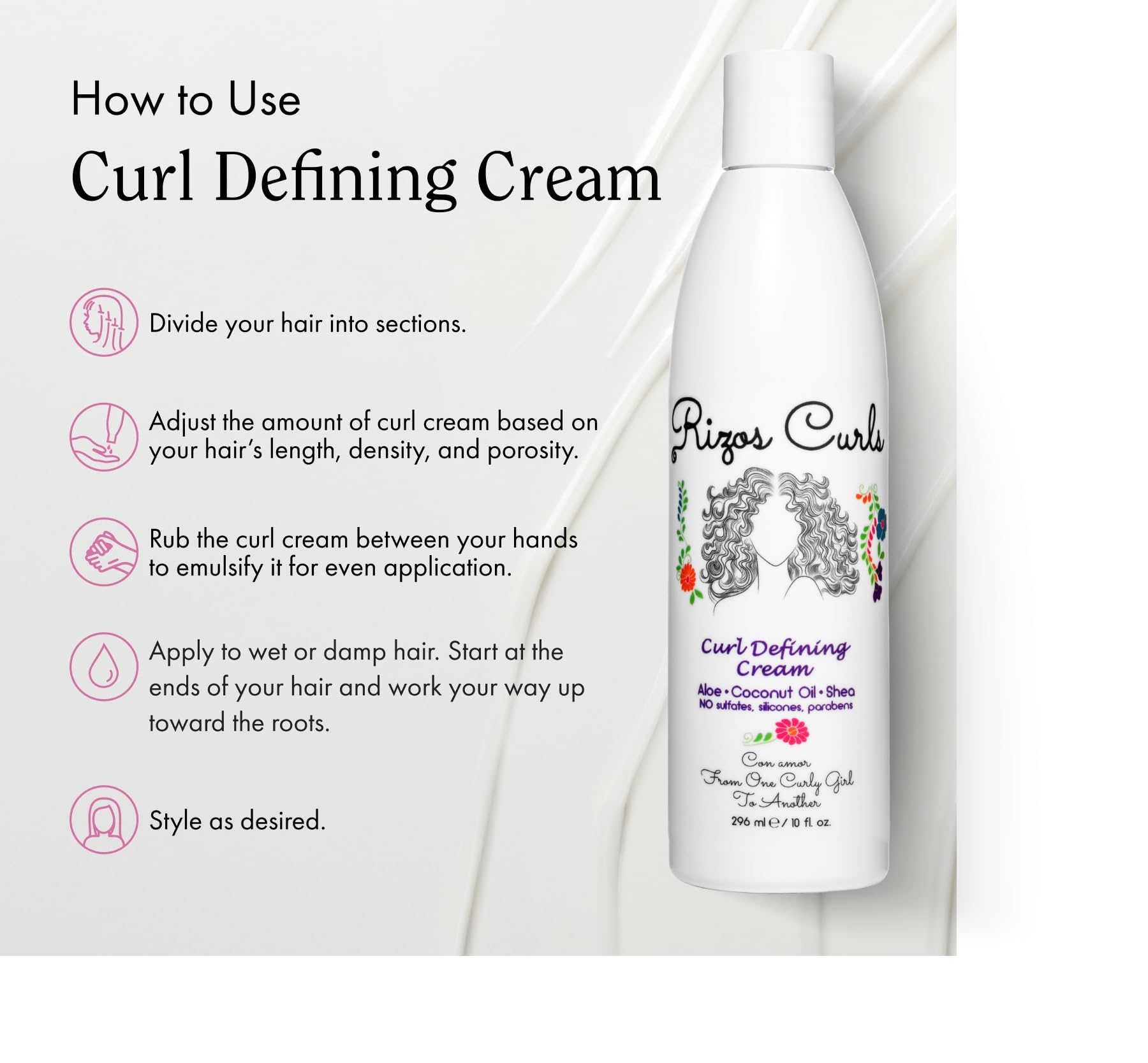 Humectación duradera con Aloe vera y manteca de karité de Rizos Curls.