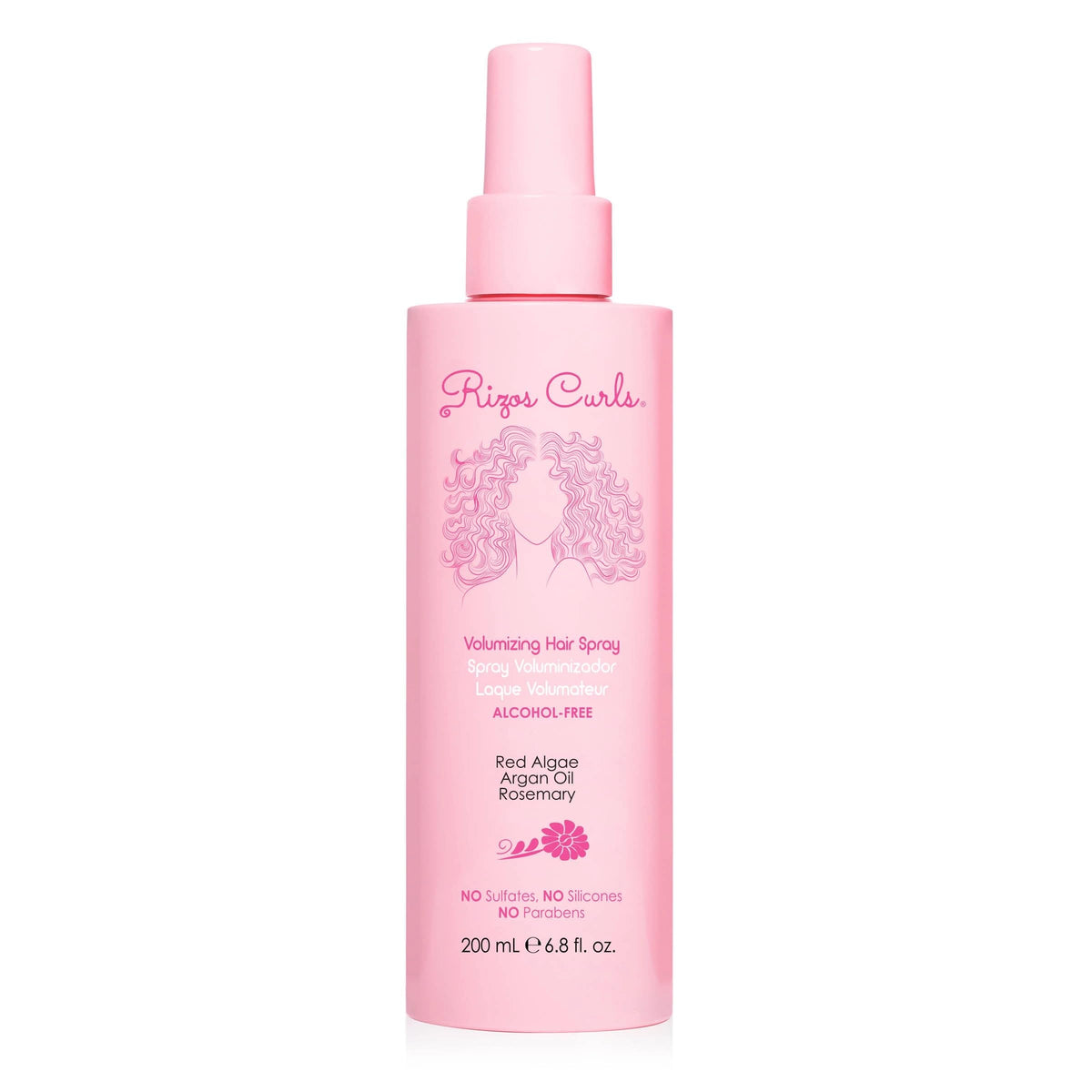 Rizos Curls Spray sin Alcohol, botella visible, definición suave sin residuos