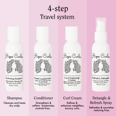 Rizos Curls Travel Kit Conditioner 2oz nourishes and softens for frizz-free curls.