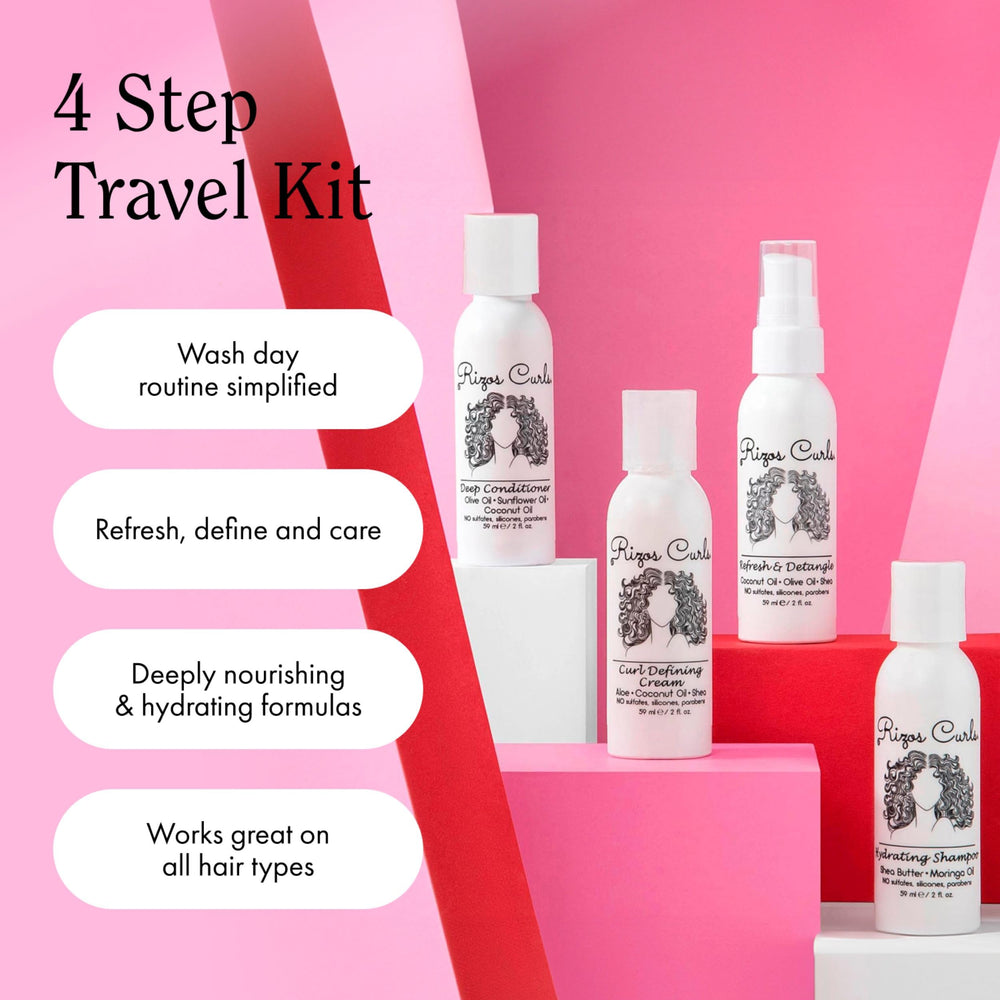 Rizos Curls Travel Kit packaging shot shows a compact, travel-ready design.