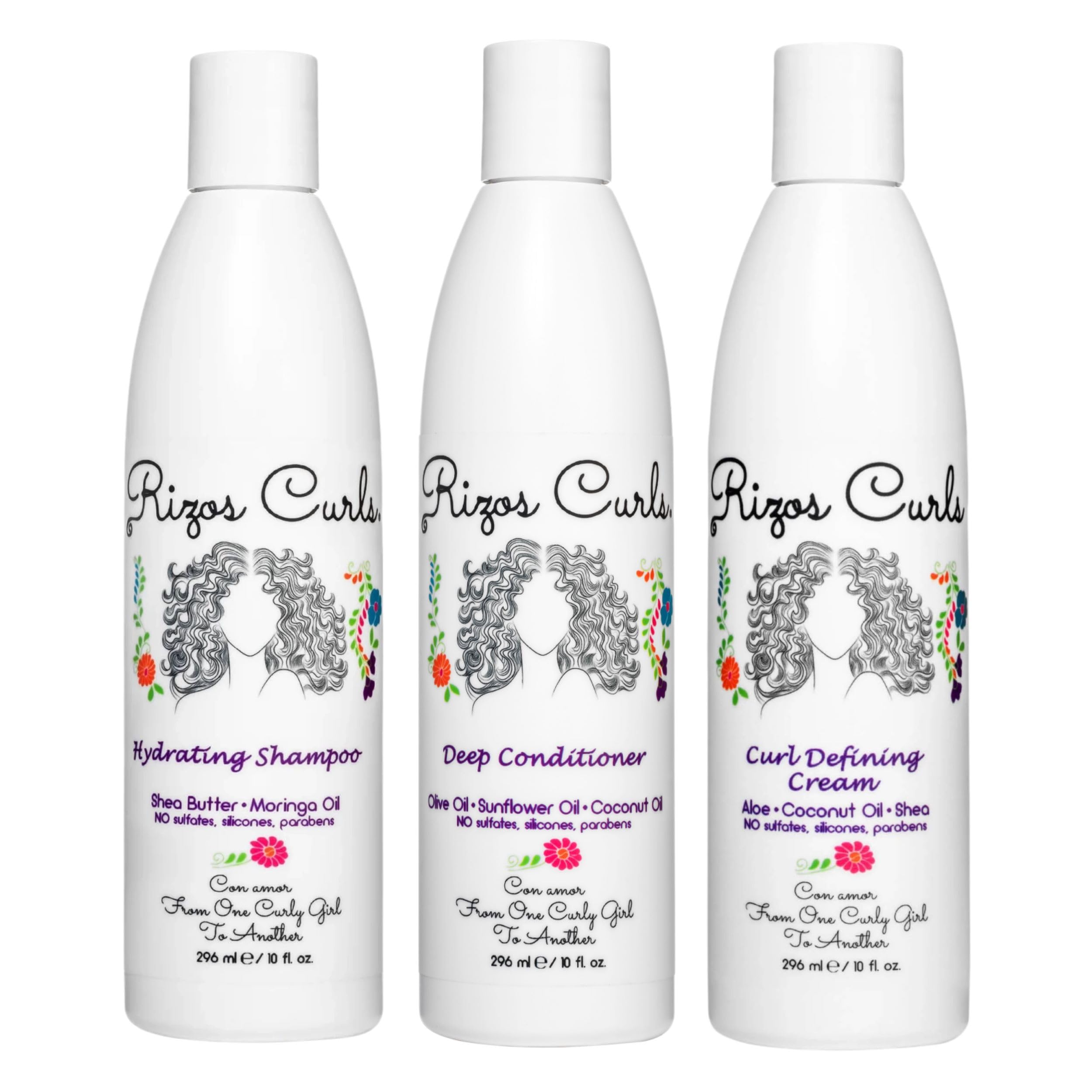 Rizos Curls shampoo bottle delivering gentle hydration for all curl types