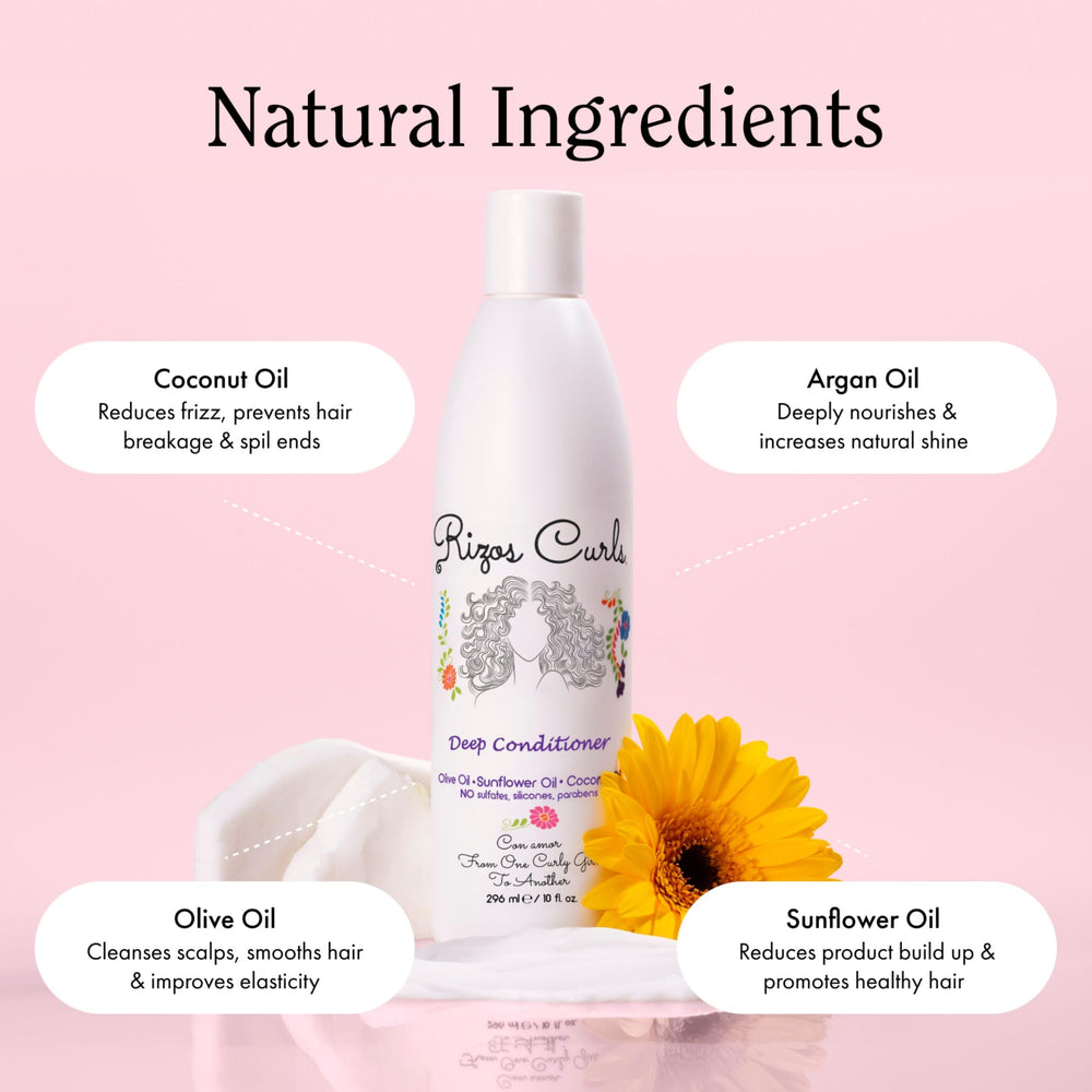 Rizos Curls usage scene shows conditioner detangling and moisture