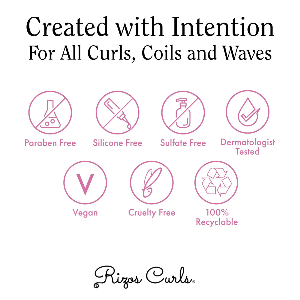 Rizos Curls vegan and cruelty-free badge signals ethical formula.