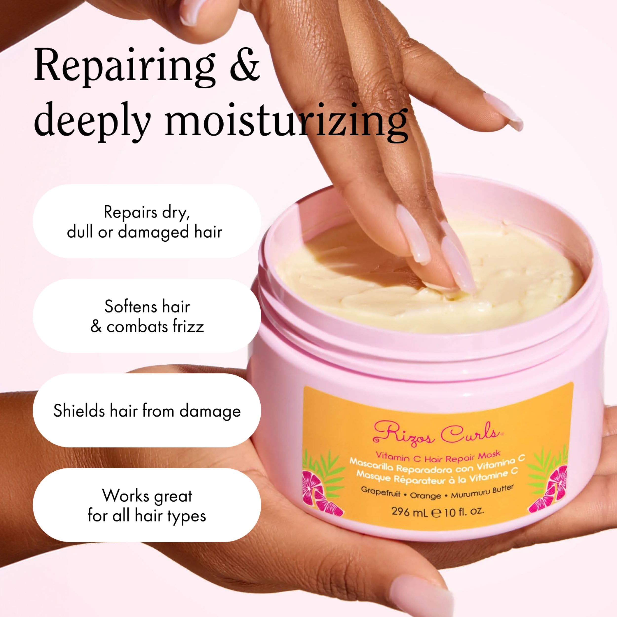 Rizos Curls Vitamin C Hair Repair Mask cream texture indicates rich moisture