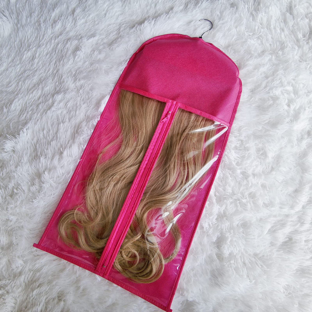 RJMBMUP organized system for wigs, ponytails, and extensions.