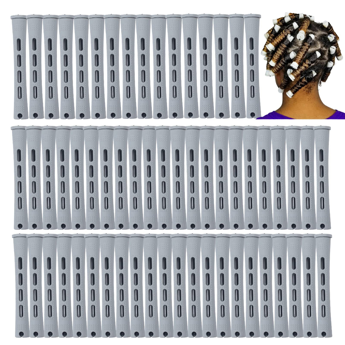 RJMBMUP Perm Rods 60pc gray pack for versatile at-home curling