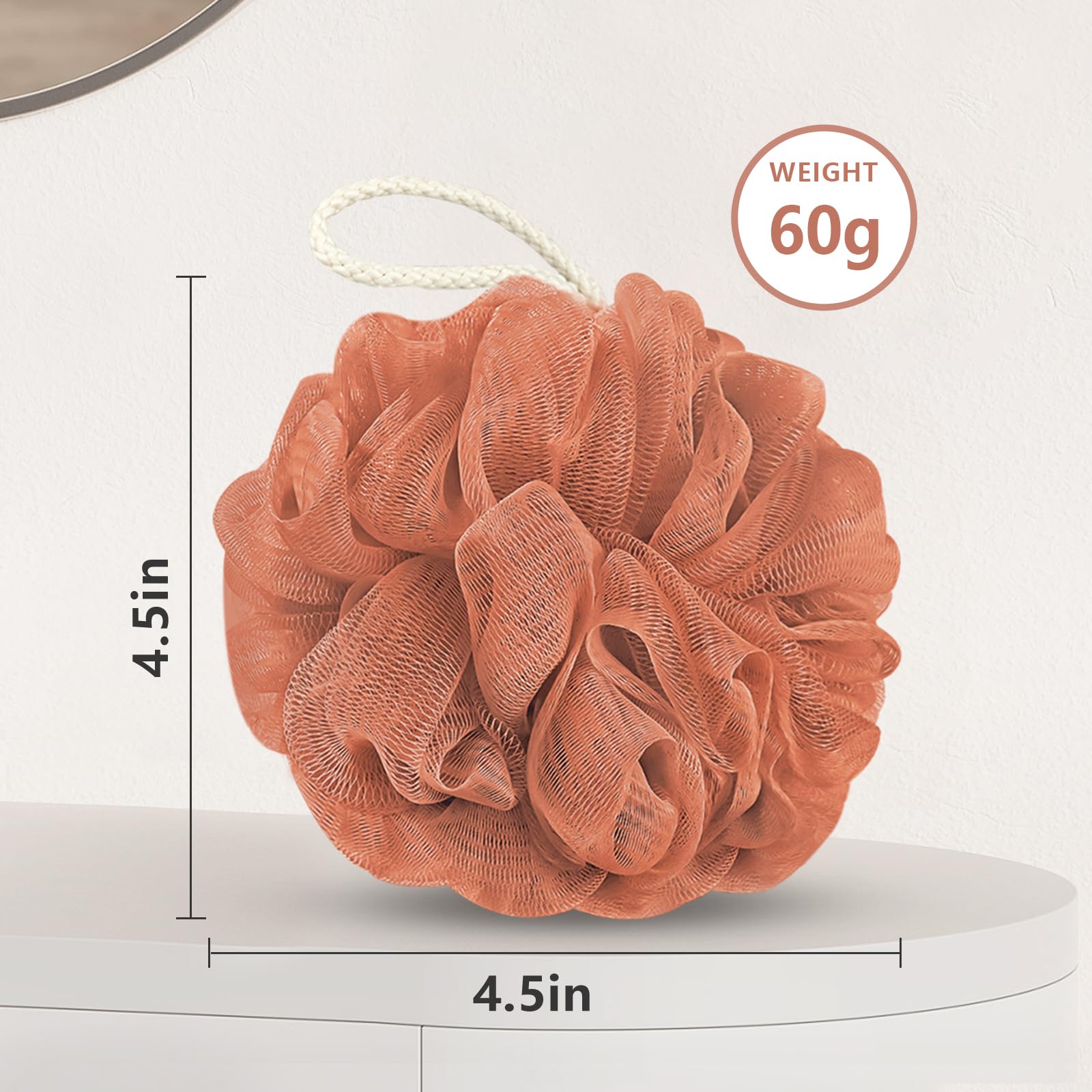 RNOAFMU shower loofah in red producing silky foam while cleansing softly