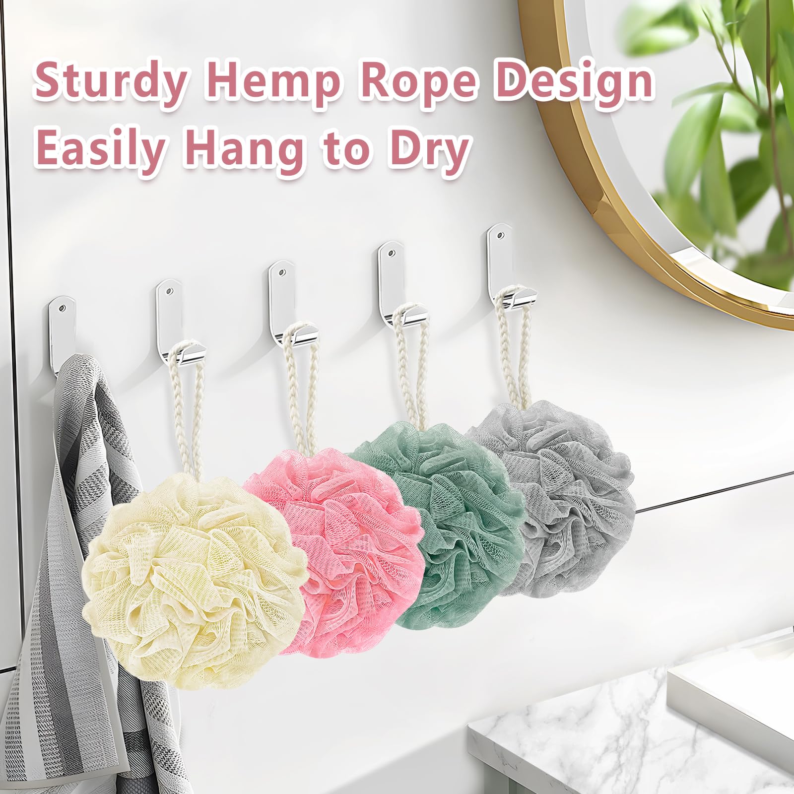RNOAFMU white shower loofah ball—dense knotting for plush cleansing.