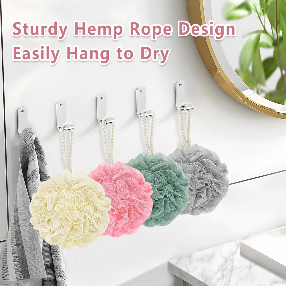 RNOAFMU white shower loofah ball—dense knotting for plush cleansing.