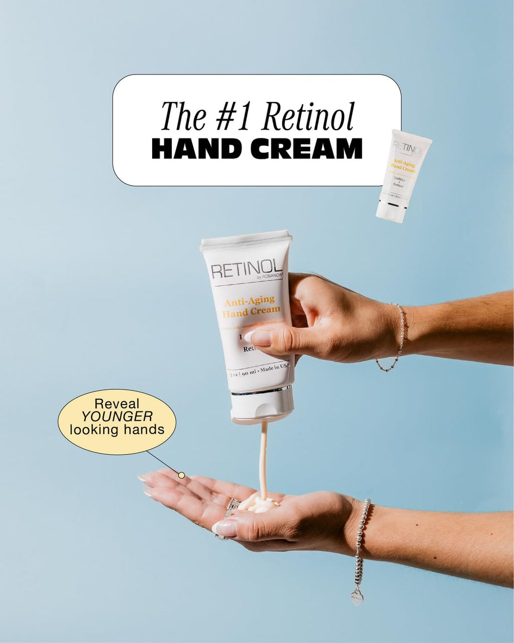 Robanda crema de manos retinol, absorción rápida para uso diario.