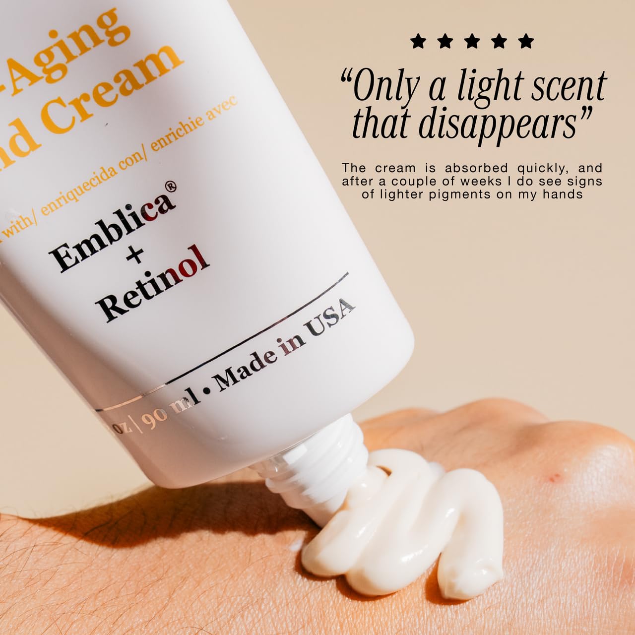 Robanda crema de manos retinol, aroma ligero que mejora la experiencia de uso.