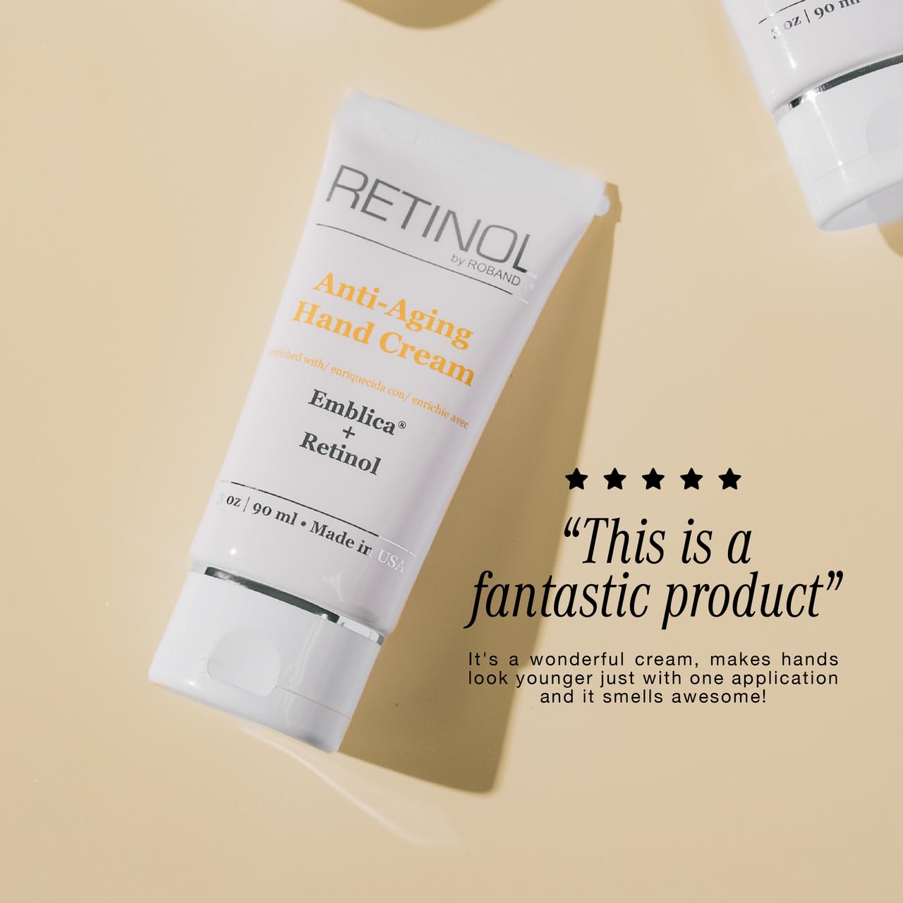 Robanda crema de manos retinol, envase portátil ideal para viaje.