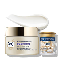 RoC Crepe Repair face neck cream smooths texture with rich hydration.