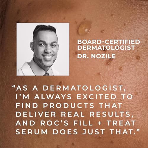 RoC Derm Correxion serum swatch on skin shows smoothing effect.
