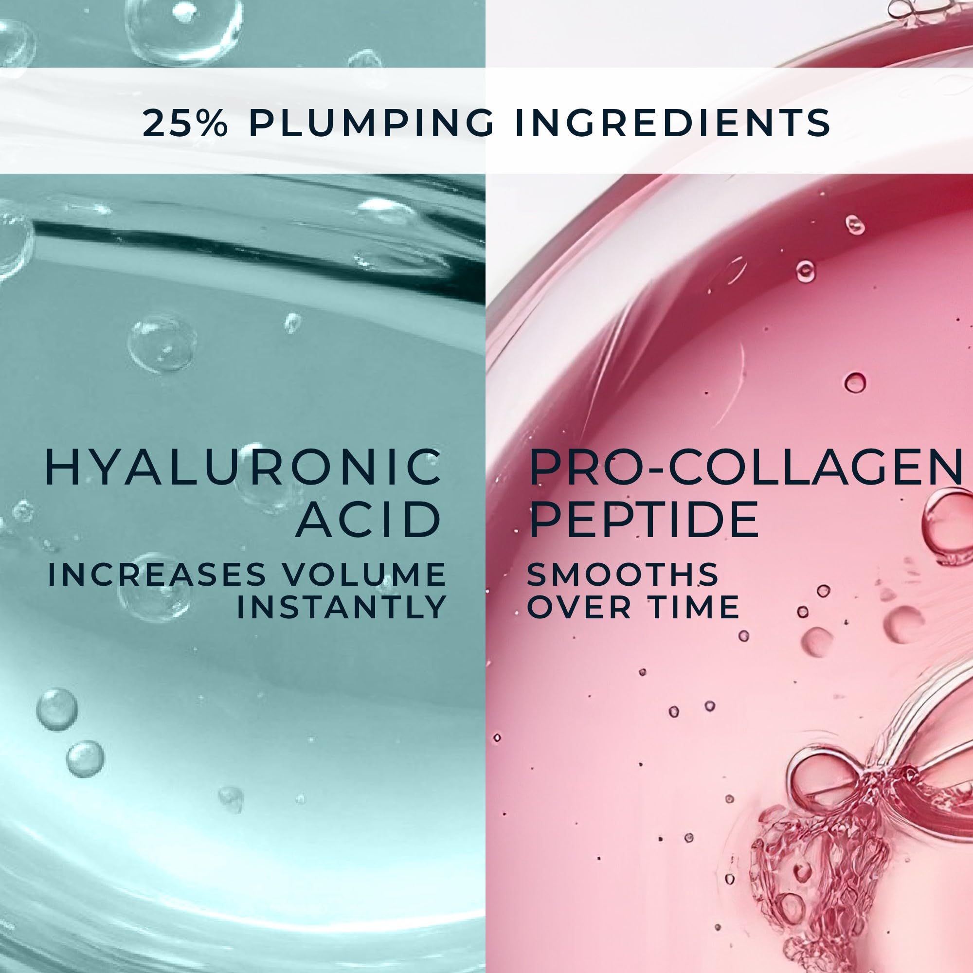 Infographic-like view of RoC Lip Volumizer with Hyaluronic Acid spheres