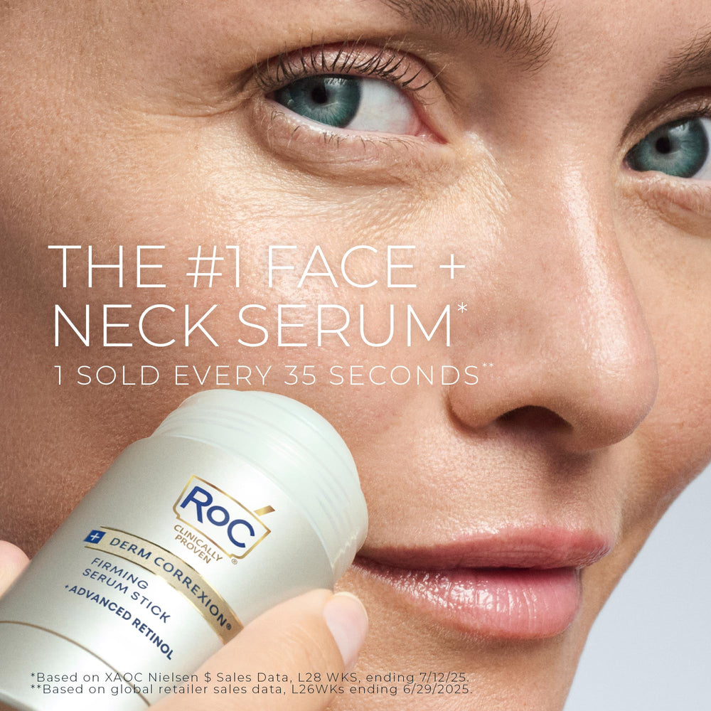 RoC Derm Correxion Retinol Firming Serum Stick targets neck and cheeks for smoothing.