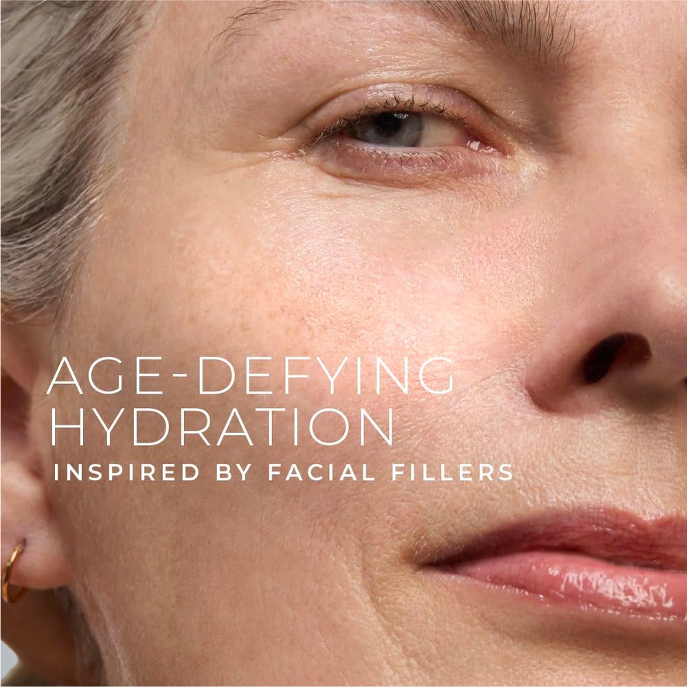 RoC Dual-Fill technology graphic illustrating skin plumping across ages