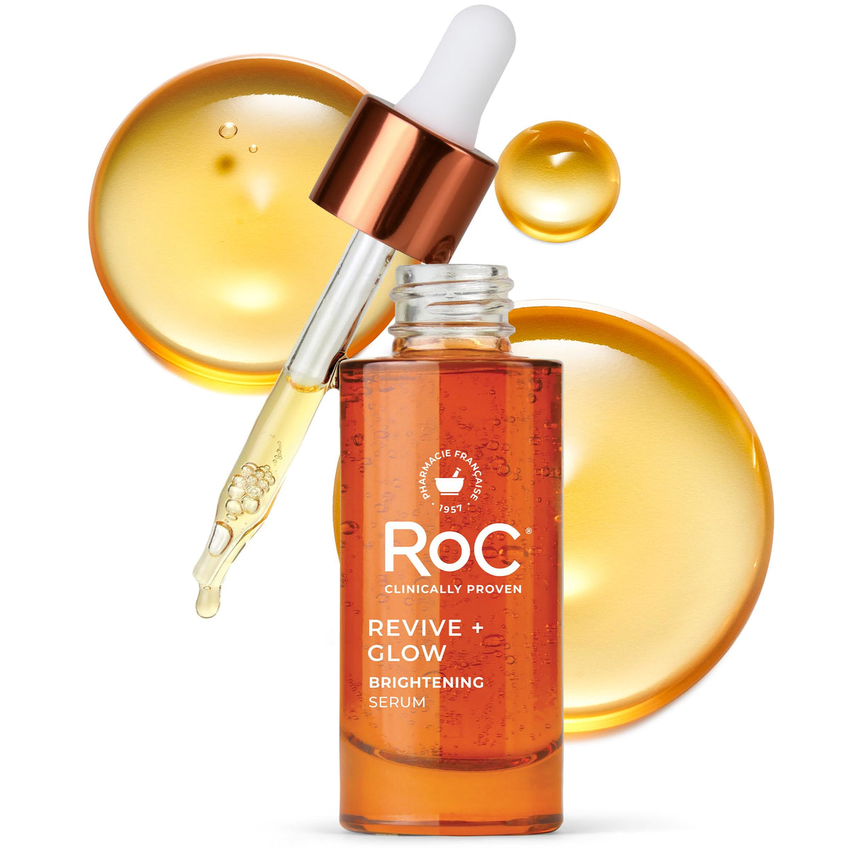 RoC Multi Correxion Revive + Glow serum bottle showing brightening potential.