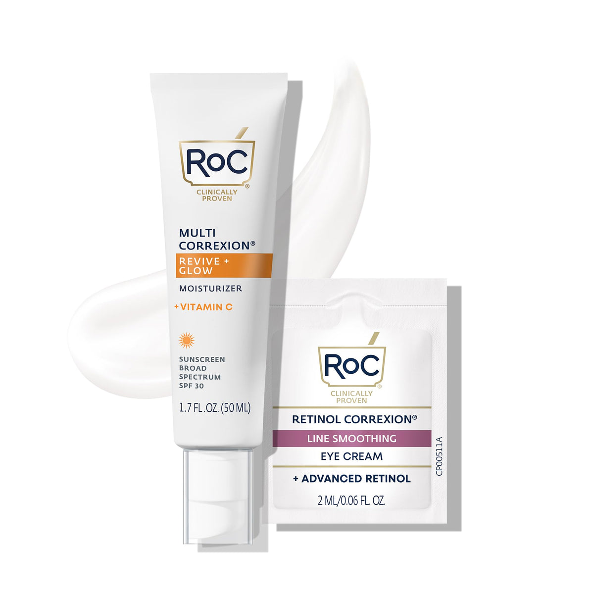 RoC Multi Correxion Revive + Glow sunscreen bottle, lightweight SPF 30 daily protection.