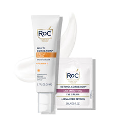 RoC Multi Correxion Revive + Glow sunscreen bottle, lightweight SPF 30 daily protection.