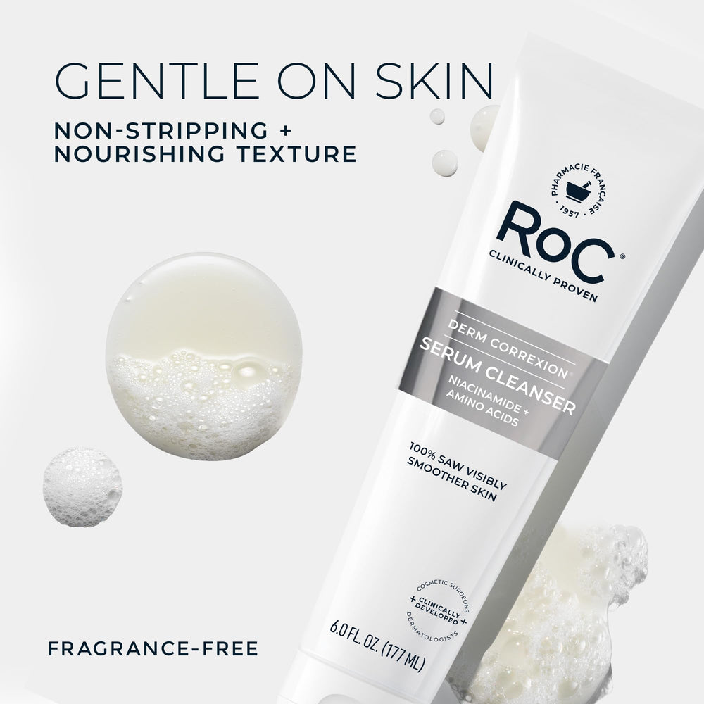 Respaldo dermatológico de RoC Retinol Correxion para piel sensible durante la limpieza