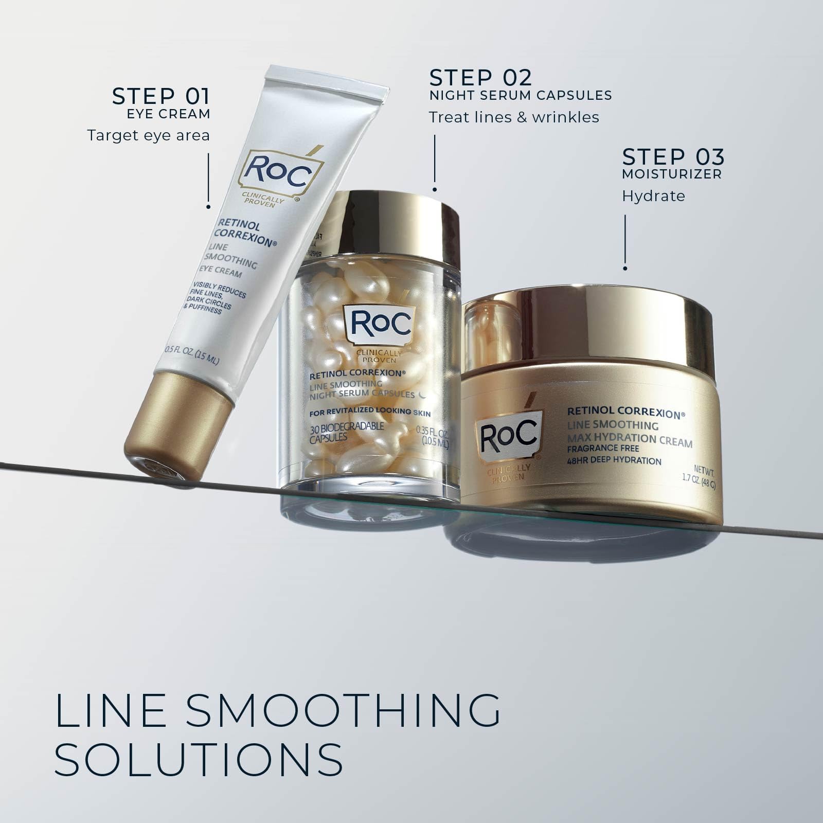 Evening skincare routine with RoC Retinol Correxion Night Serum
