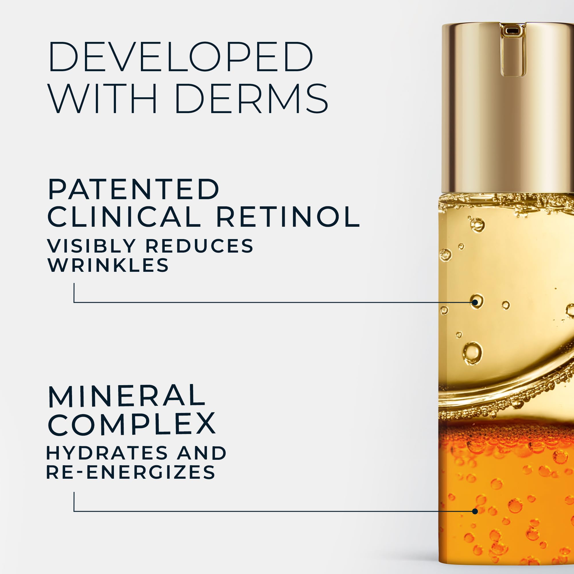 RoC serum drops on palm imply lightweight, fast absorption