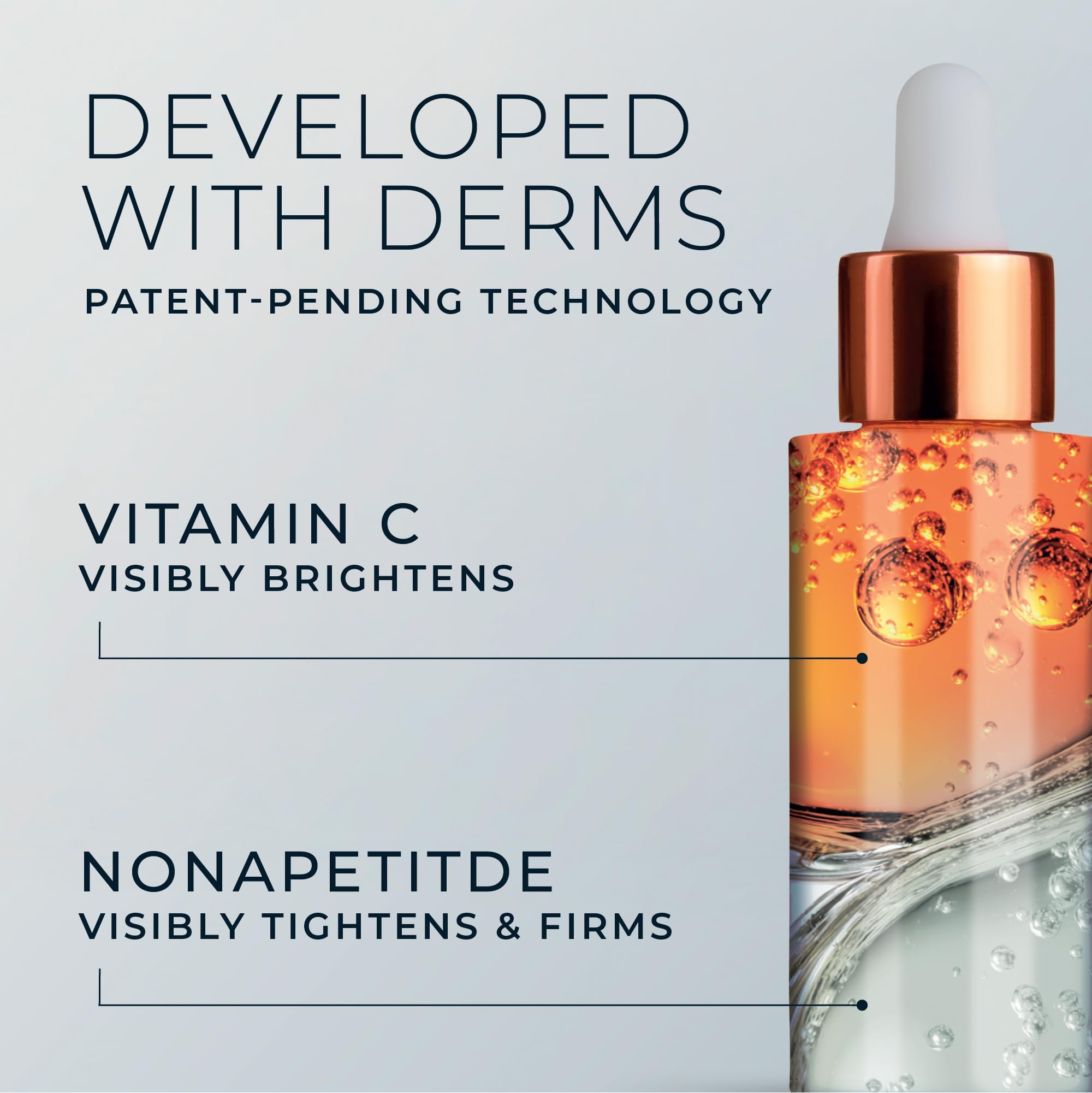 RoC Revive + Glow serum texture demonstrated as lightweight and non-greasy.