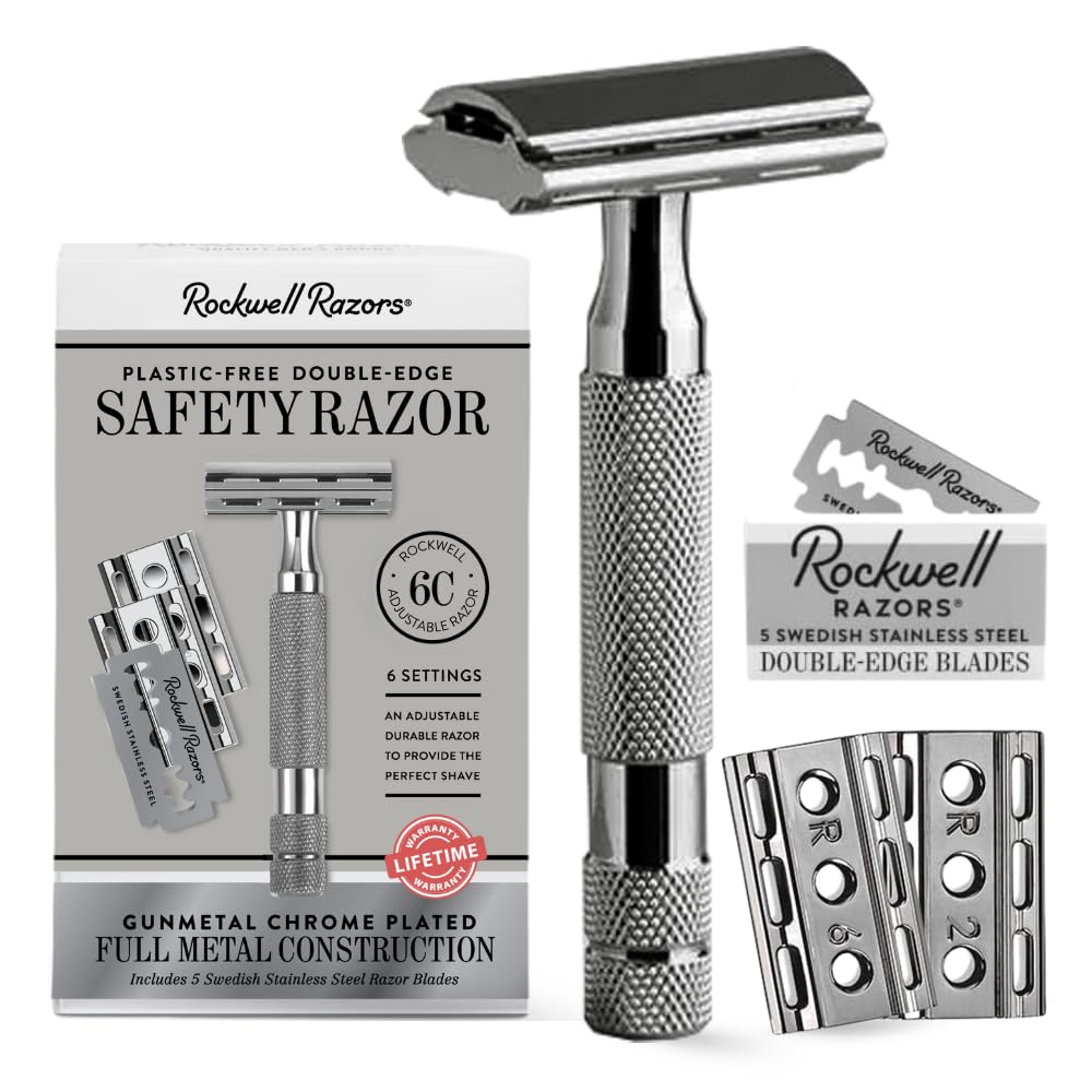 Rockwell 6C gunmetal chrome razor offers a close, smooth shave