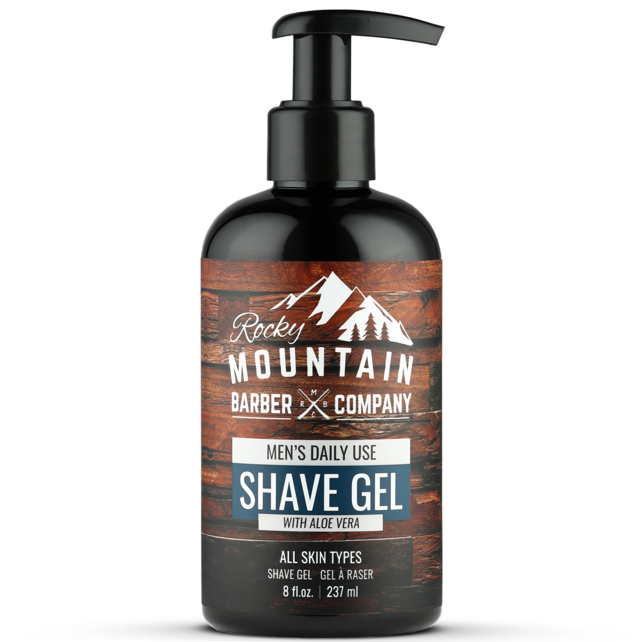 Rocky Mountain Barber Company clear shave gel with pump cap for precise shaving