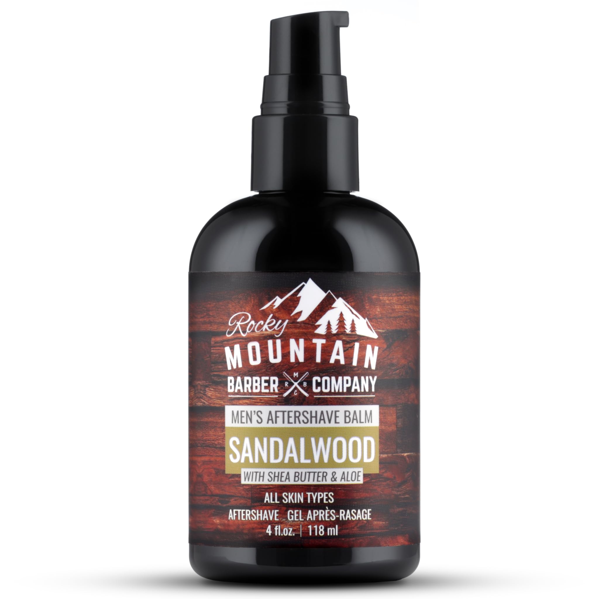 Rocky Mountain Barber Company aftershave balm with pump for easy, precise application