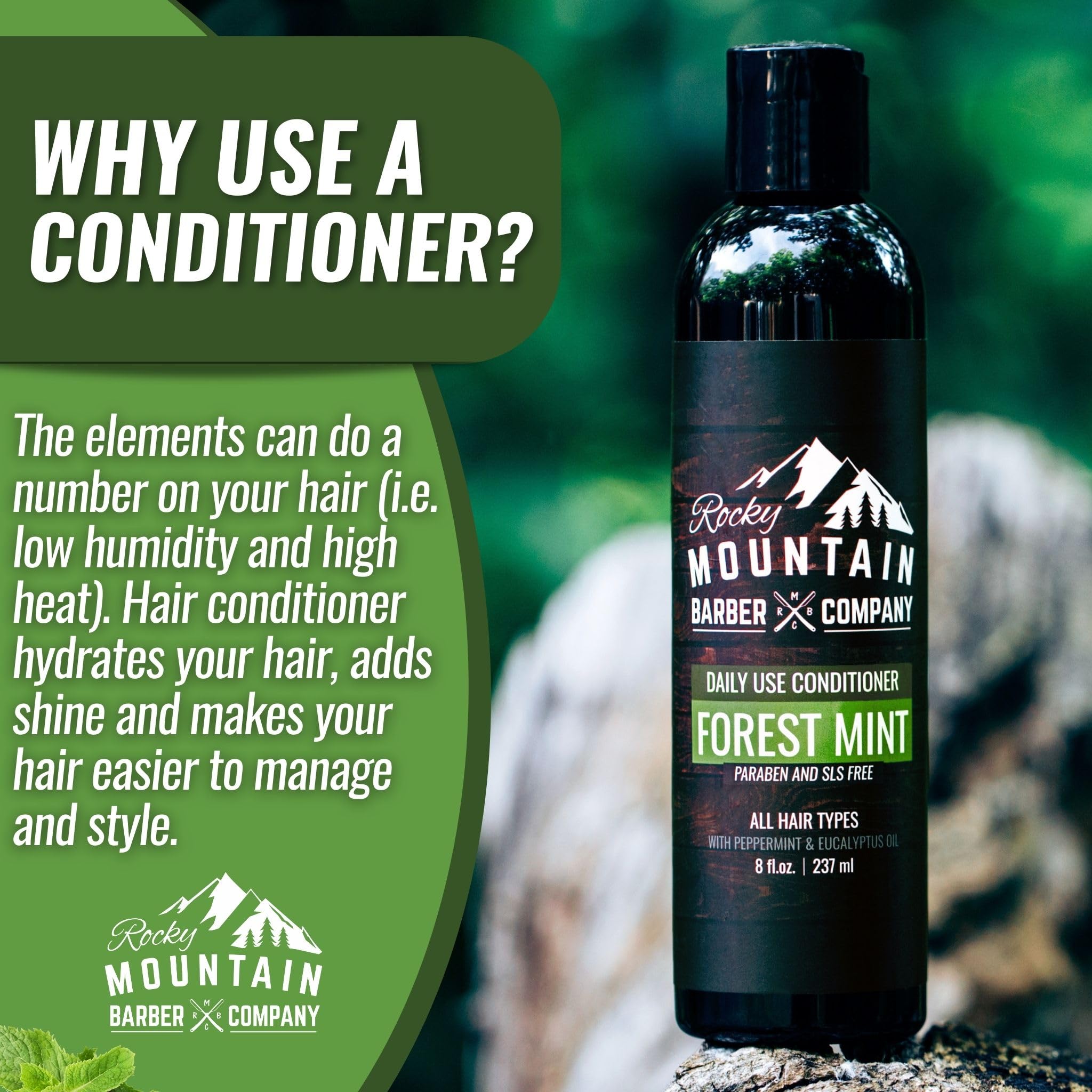 Condicionador Rocky Mountain Barber Company uso diario para cabello limpio