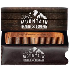 Rocky Mountain Barber Company wood hair comb with anti-static action for smooth styling.