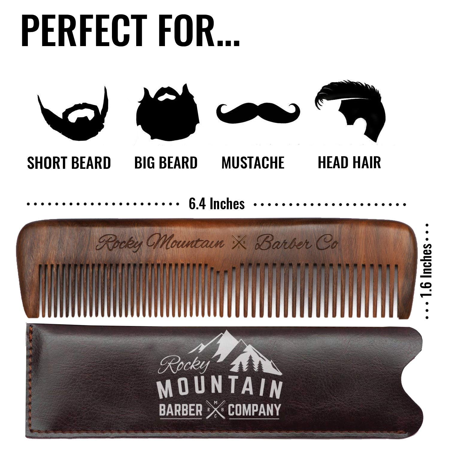 Rocky Mountain Barber Company wood hair comb with fine teeth for precise styling.