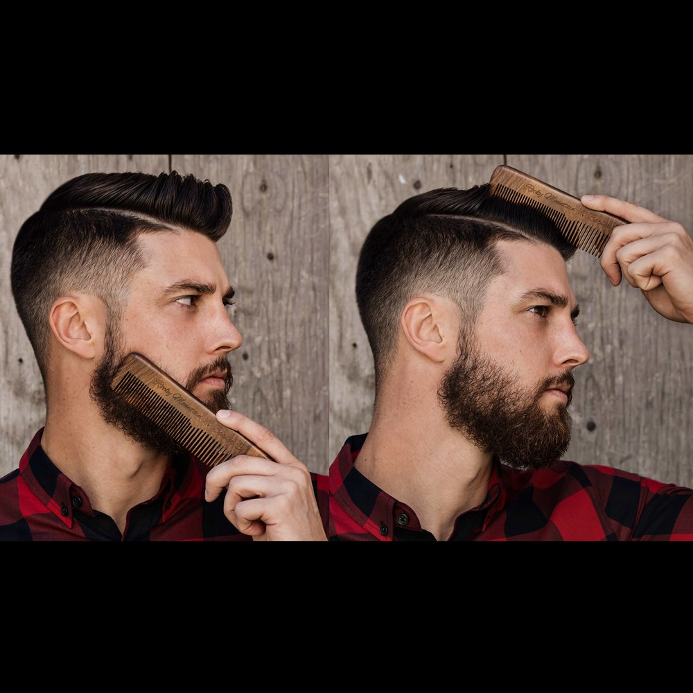 Rocky Mountain Barber Company wood hair comb with no-snag finish for tangle-free grooming.