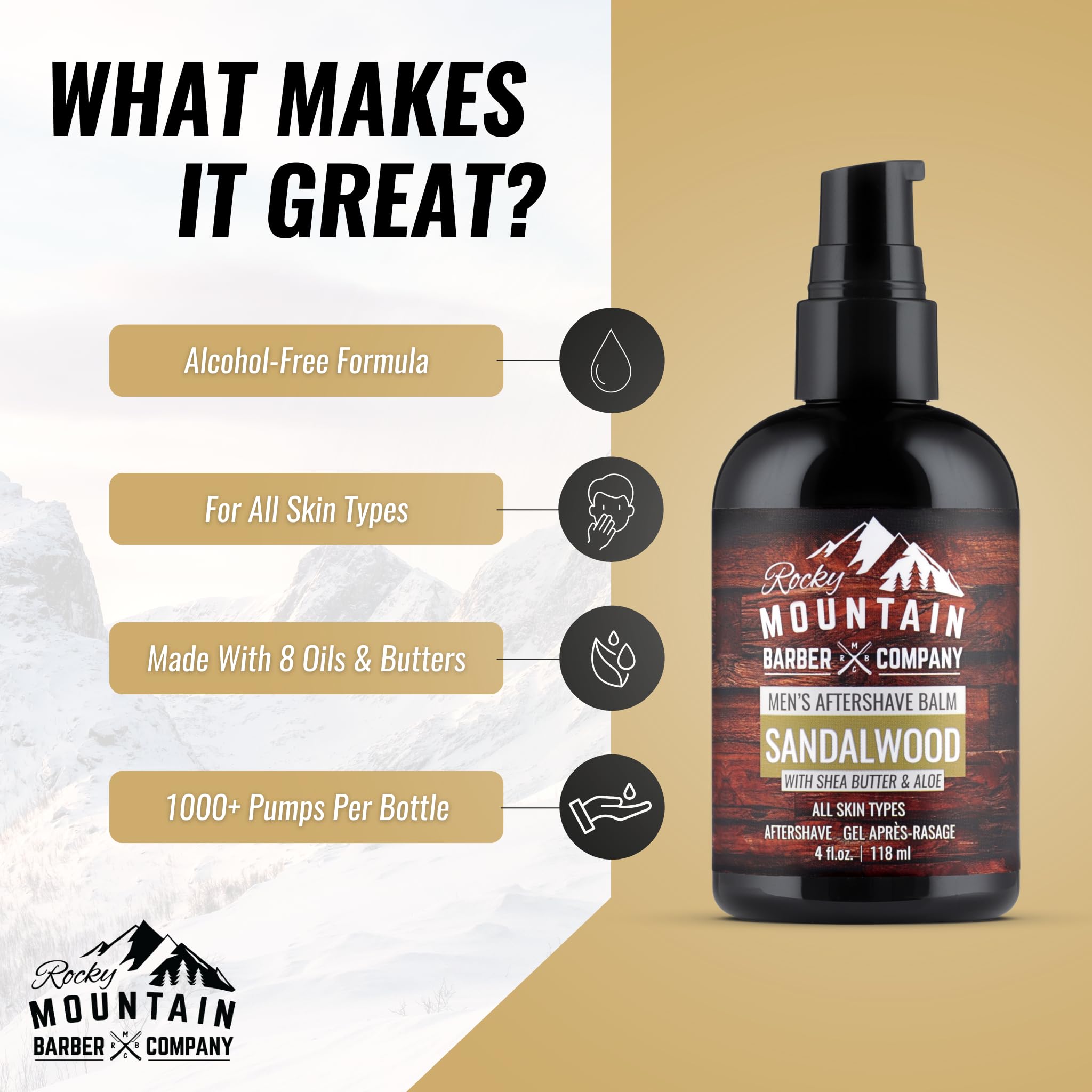 Rocky Mountain Barber Company sandalwood oil feature adds a masculine scent