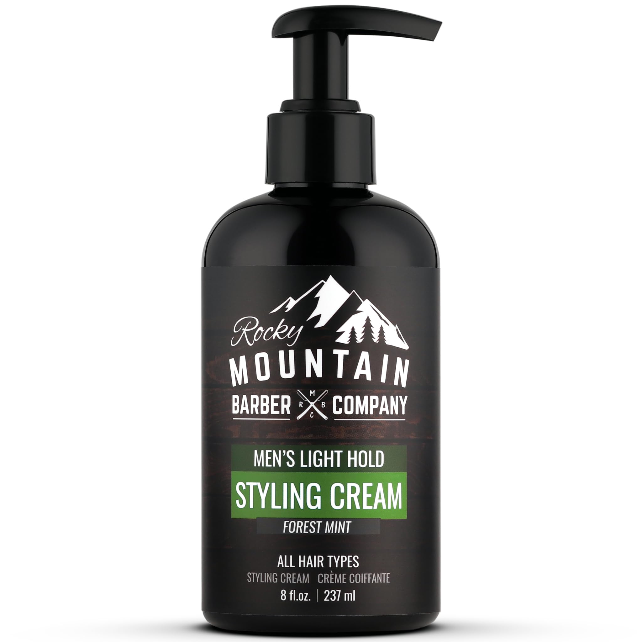 Rocky Mountain Barber Company crema para peinado con bomba, aplicación rápida.