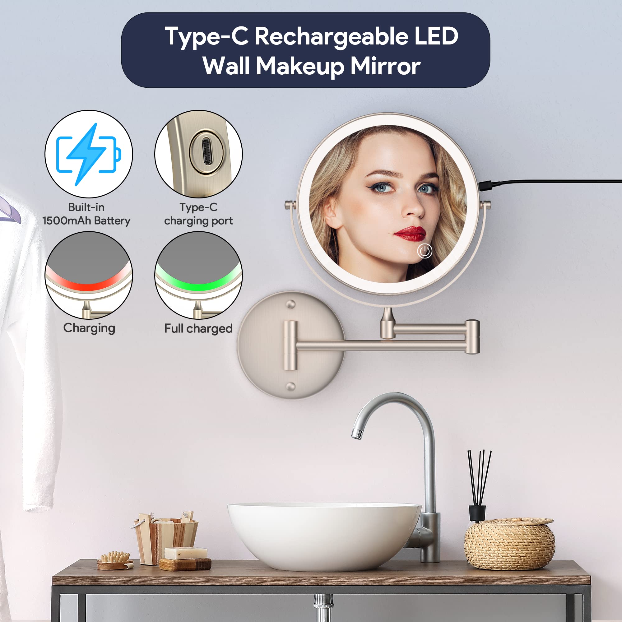 Rocollos double-sided 8-inch mirror with 1X and 10X magnification for detail