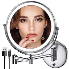 Rocollos 8-inch rechargeable wall mirror for everyday makeup with clear 1X view