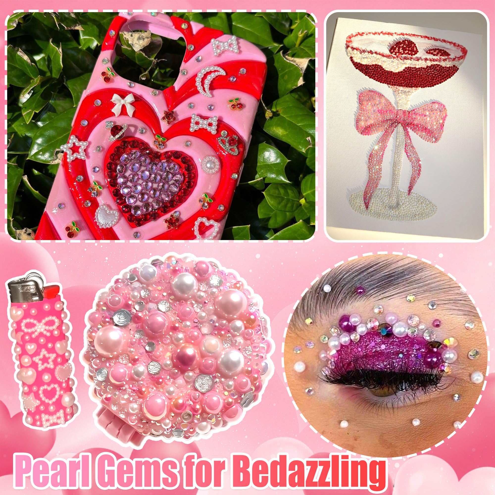 RODAKY pearl gems bow heart charms closeup with elegant sparkle