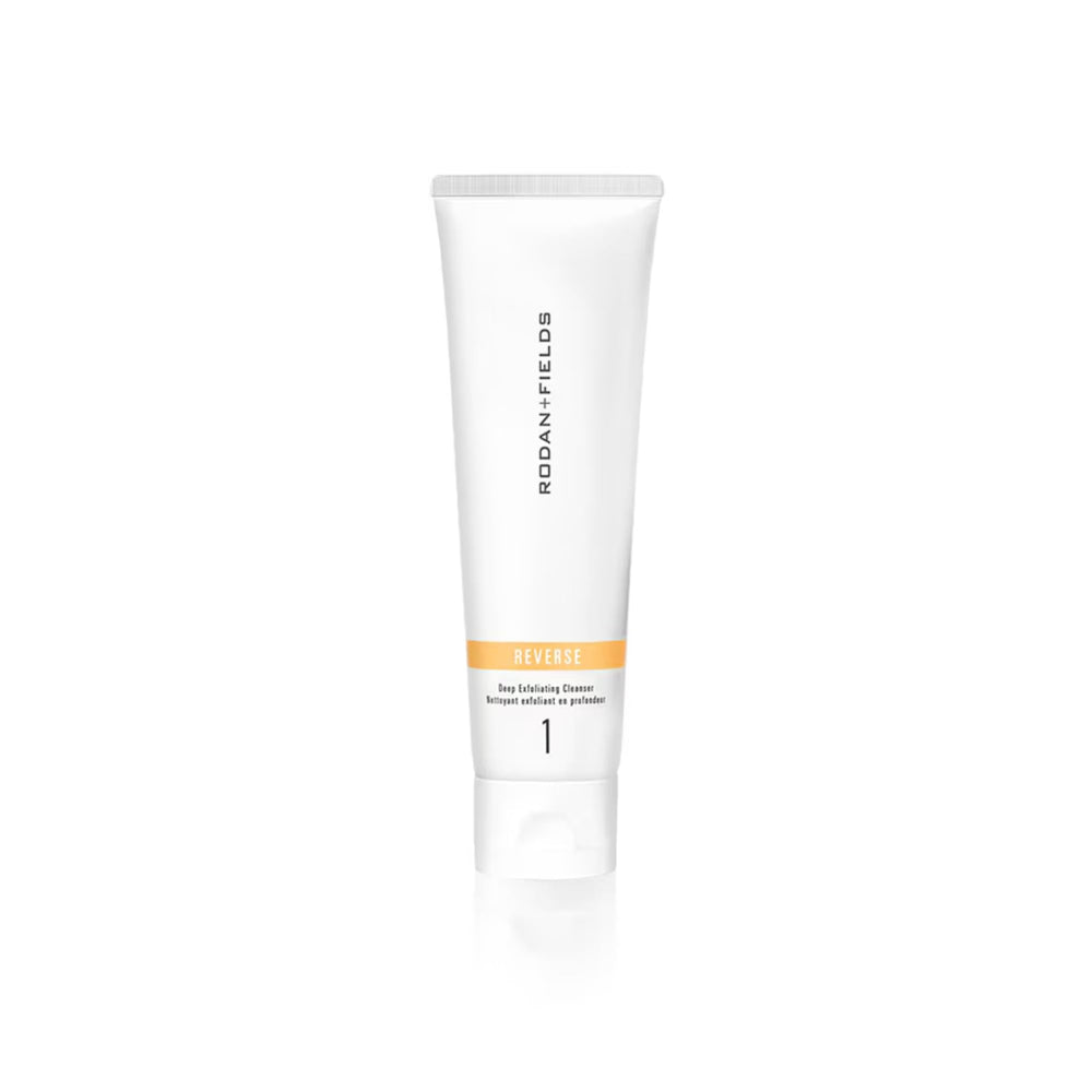 Rodan + Fields Reverse Deep Exfoliating Cleanser bottle front for daily exfoliation.