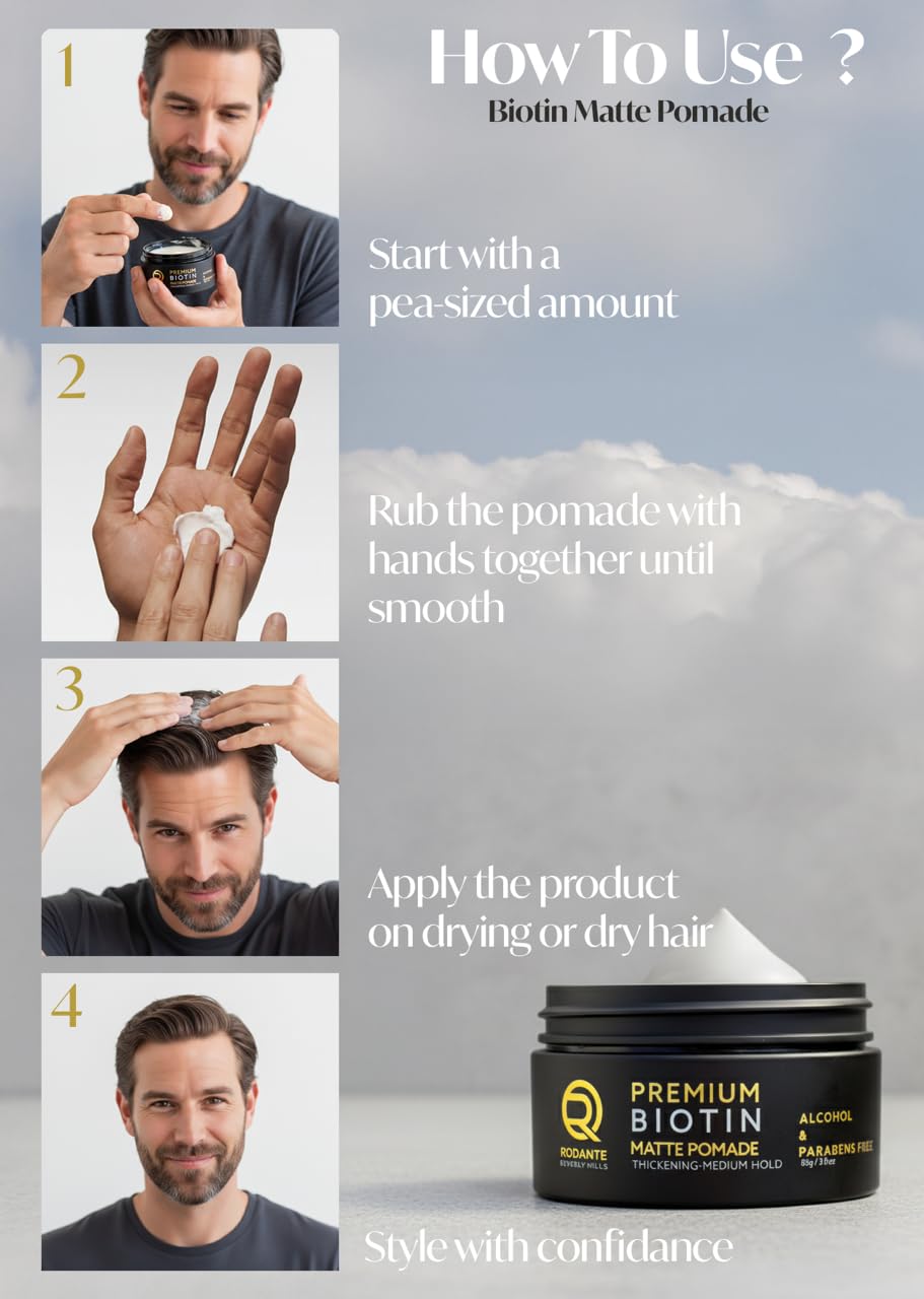 Rodante Beverly Hills Biotin pomade ingredients closeup for scalp nourishment