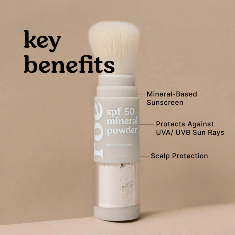 Roe Wellness SPF 50 mineral sunscreen powder provides reliable protection.