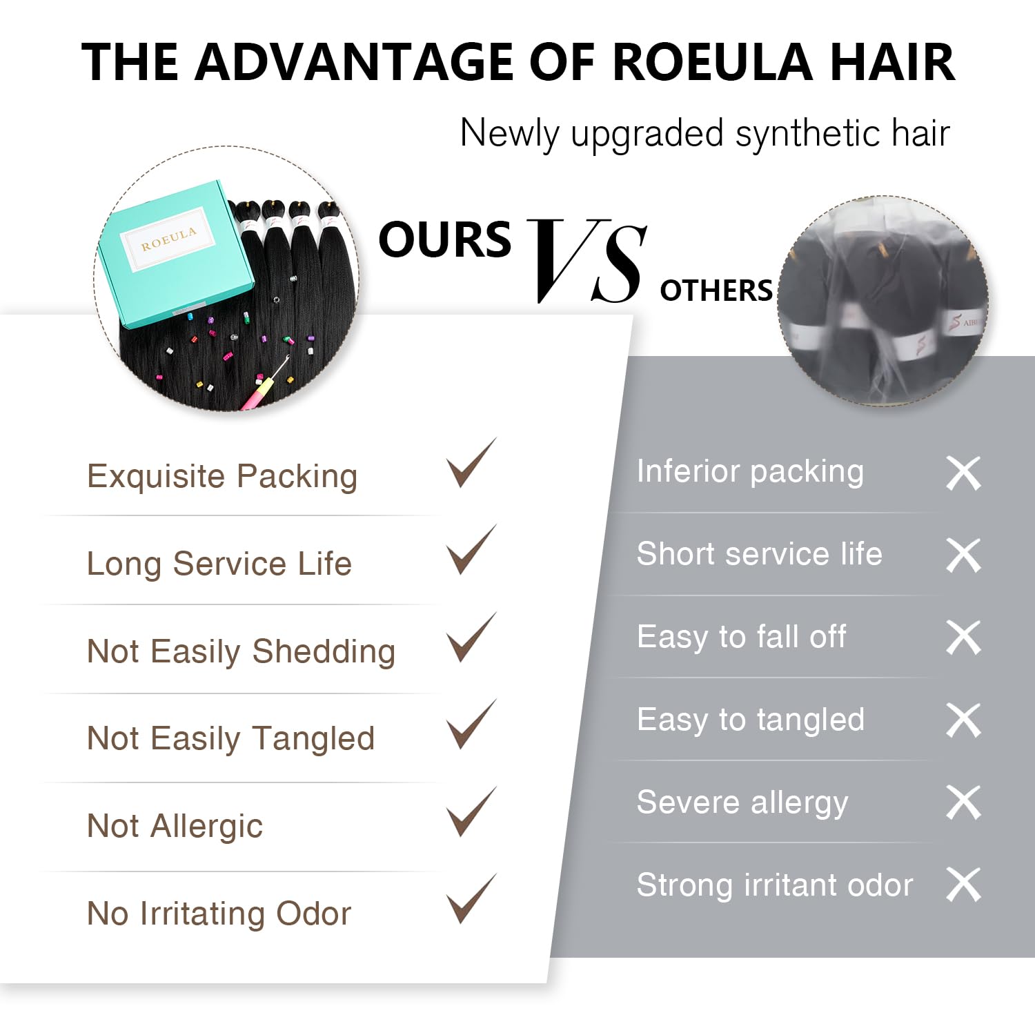 Roeula pre-stretched hair shows hot water styling option to switch looks easily.