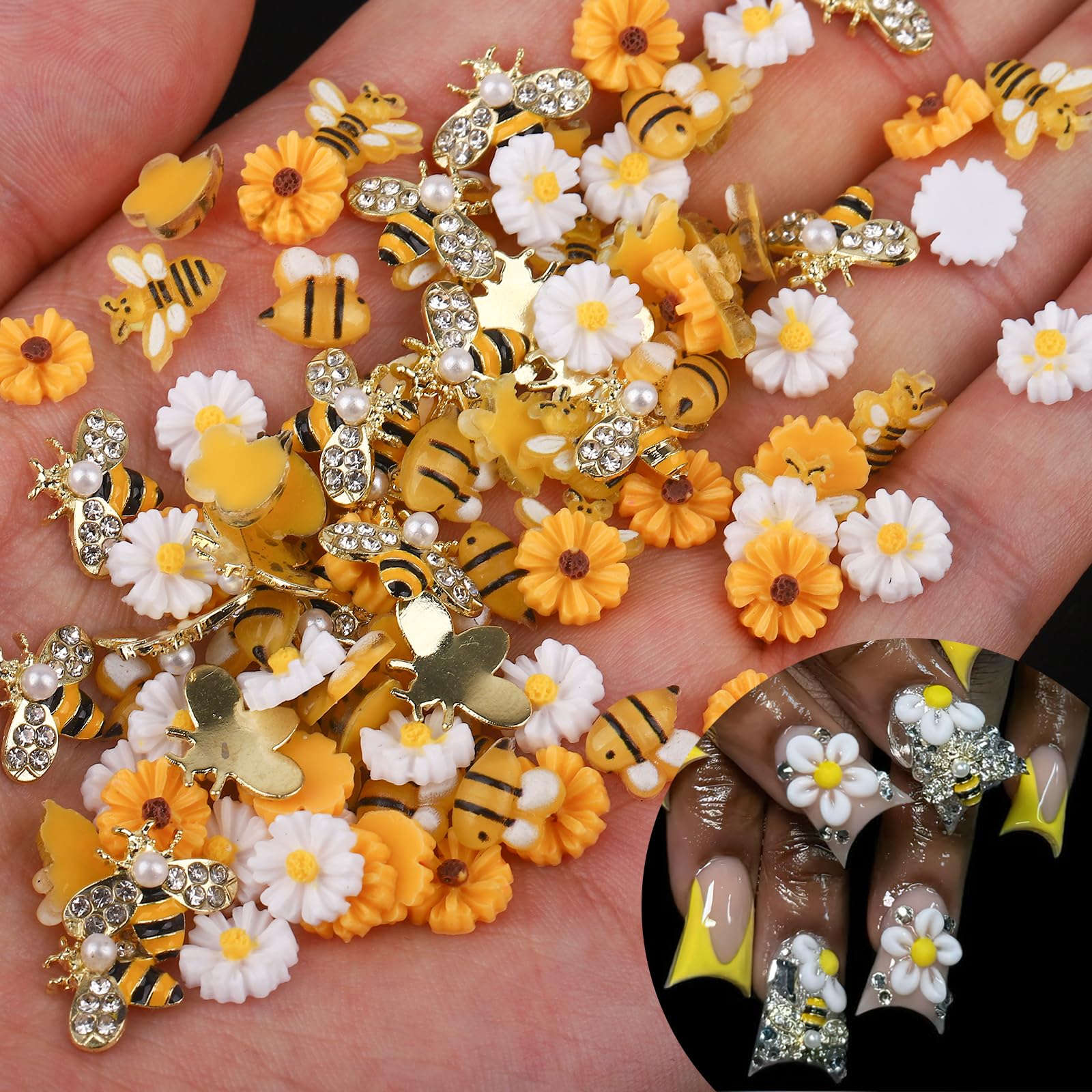 ROFIBUT Tiny Bee: adornos de abejas en resina para uñas con estilo elegante.