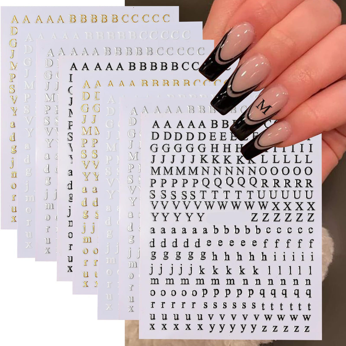 ROFIBUT letras uñas 3D en oro y plata para decoracion personalizada.