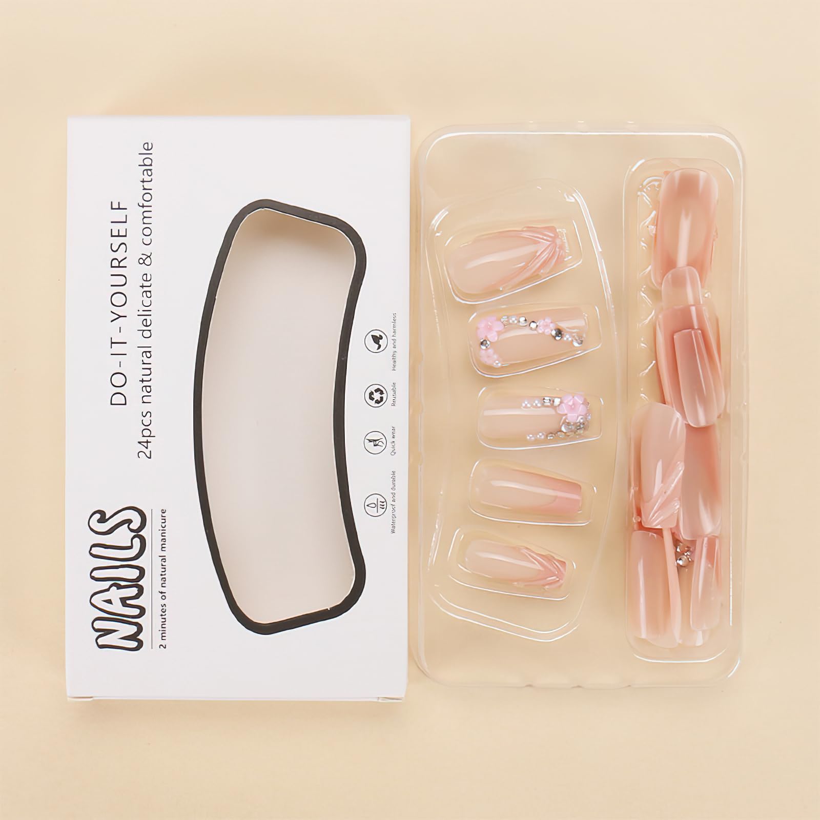 ROFIBUT 3D flower charms on nails for a graceful manicure look.